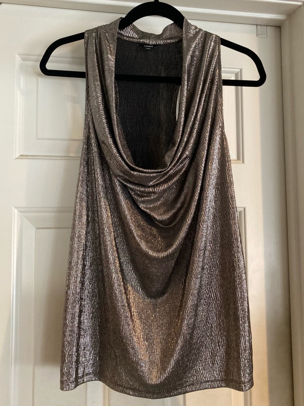 Express Metallic Cowl Neck Camisole in Pewter